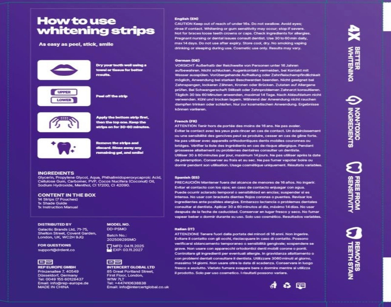 DR dent Purple Teeth Strips | Care for the Enamel Layer, Non-Toxic, Enamel Safe