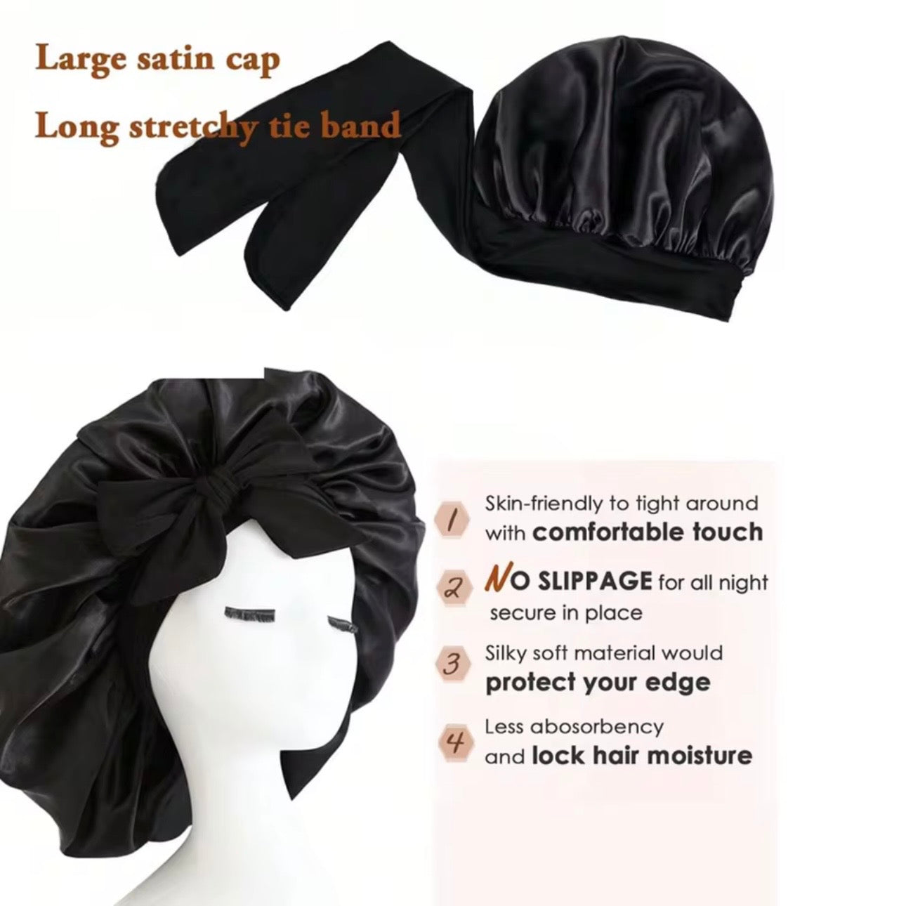 Luxury Satin Silk Sleep Bonnet – Adjustable Anti-Frizz Hair Protection Cap