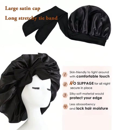 Luxury Satin Silk Sleep Bonnet – Adjustable Anti-Frizz Hair Protection Cap