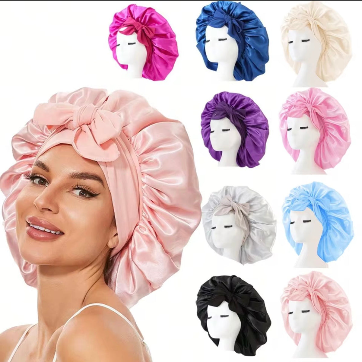 Luxury Satin Silk Sleep Bonnet – Adjustable Anti-Frizz Hair Protection Cap